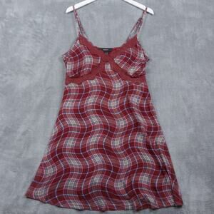 FOREVER 21 Babydoll Wavy Plaid Slip Dress Lace Maroon Preppy 90s Y2K Sz 0X XL